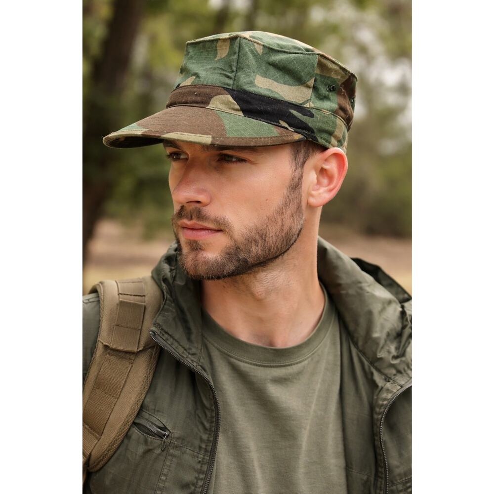 US Military Woodland Camo Utility Cap Type II Sekri Vintage USA Hat